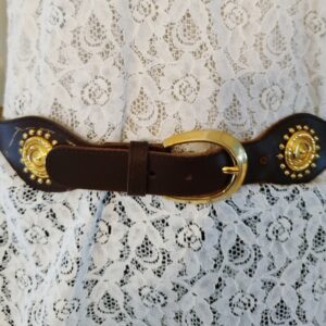 Ceinture vintage marron et dorée motifs soleils