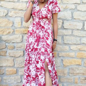Robe longue fleurie rouge et blanche taille S