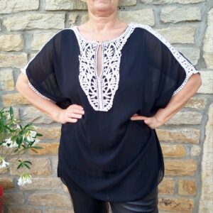 Haut en voile doublé noir et blanc "Best Life" taille 44